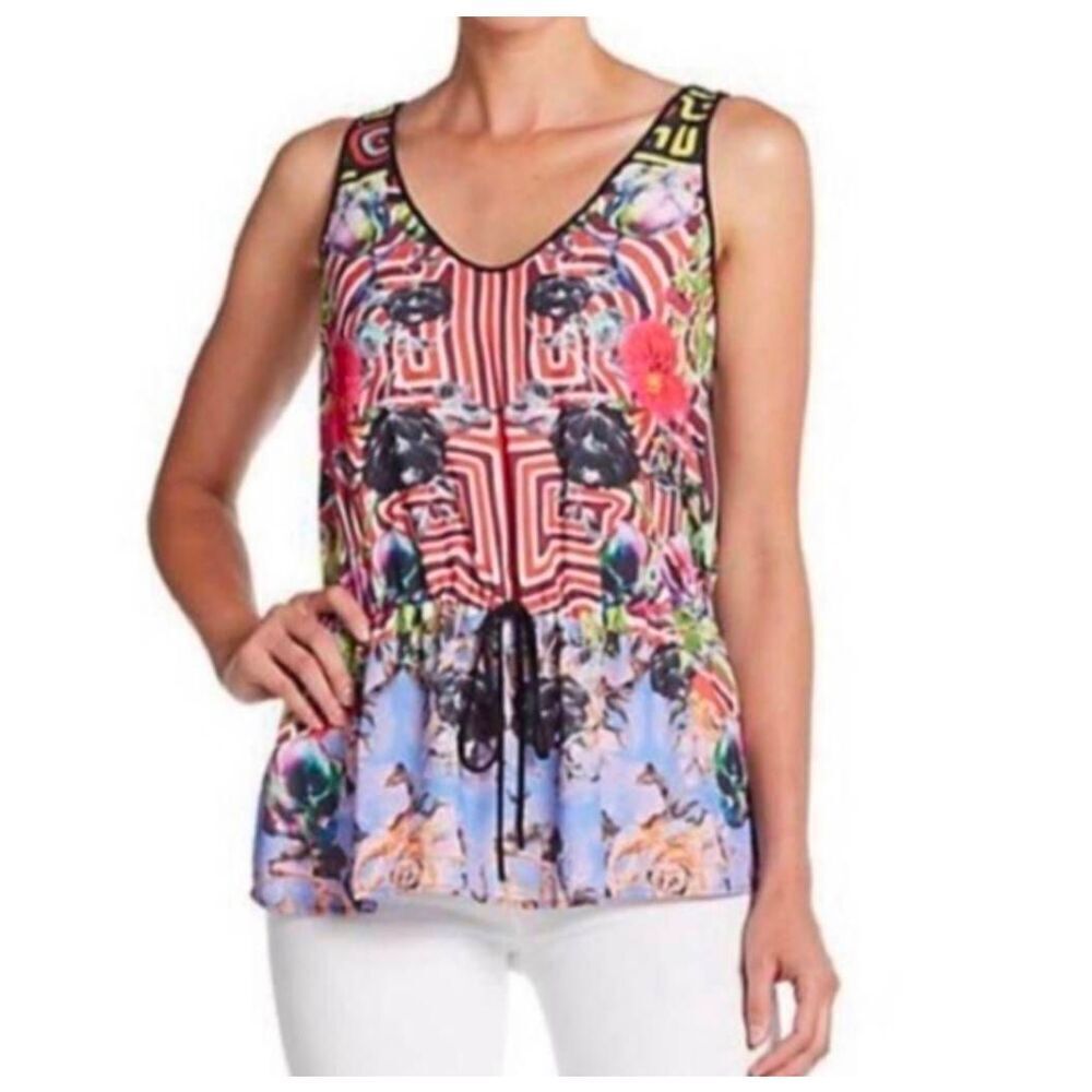 Clover Canyon mixed print multicolor floral drawstring waist tank shirt top S